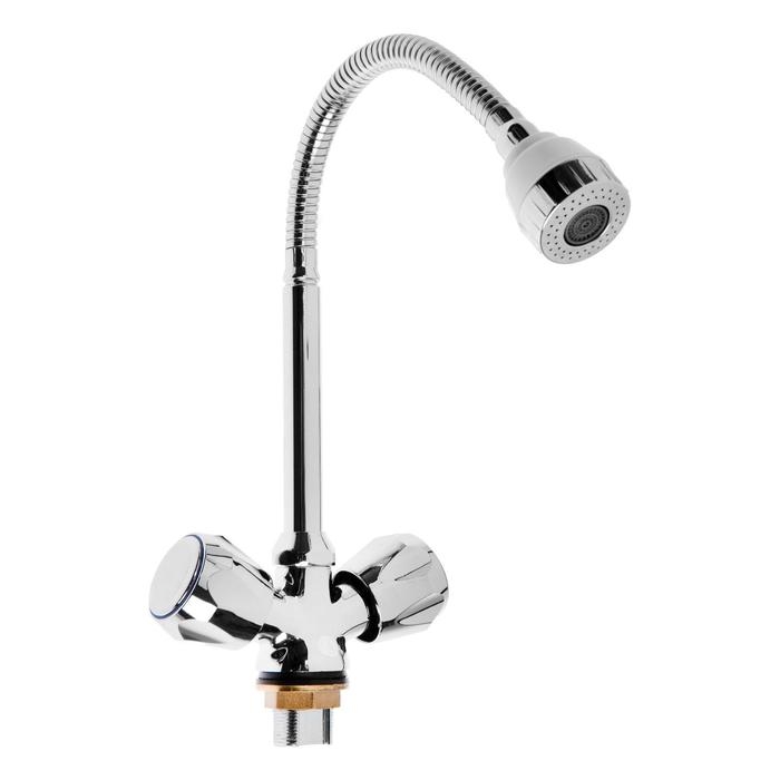 Смеситель для кухни Смеситель для кухни "ЦС-СМ" ЭМ902044, двухвентильный, на гайке, гибкий излив, хром