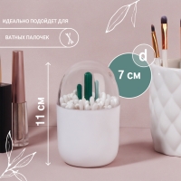 Органайзер для ватных палочек &laquo;КАКТУС&raquo;, с крышкой, d = 7 &times; 11 см, цвет белый/прозрачный