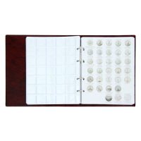 Альбом для монет на кольцах 225 х 265 мм, "Памятные монеты РФ", обложка искусственная кожа, 13 листов и 13 цветных картонных вставок, коричневый