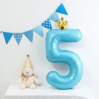 Шар фольгированный 40" &laquo;Цифра 5 с короной&raquo;, цвет голубой