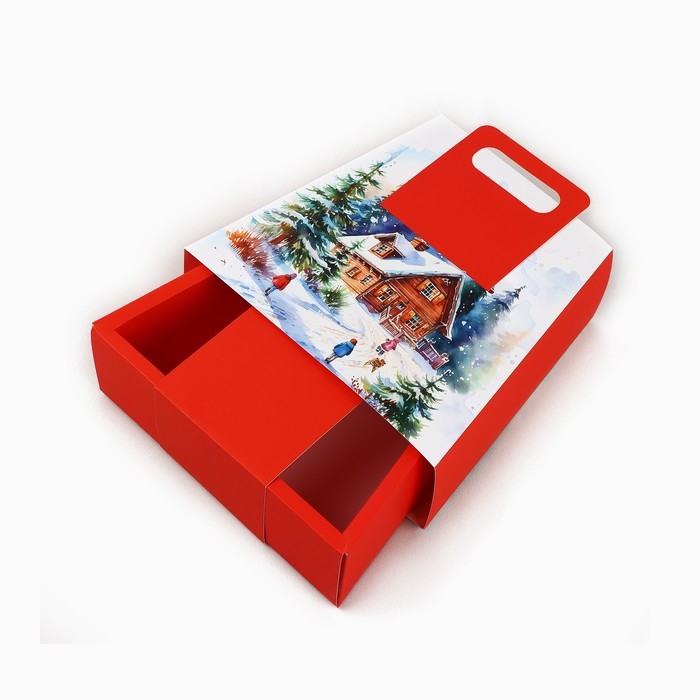 Коробка новогодняя складная с ручками &laquo;Домик в лесу&raquo; 23 х 8 х 32 см, Новый год
