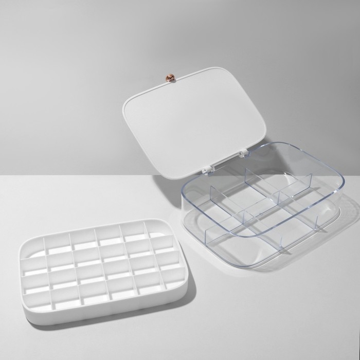 Подставка для украшений &laquo;Шкатулка&raquo; 2 яруса, 30 ячеек, 18&times;14&times;5 см, пластик, цвет белый