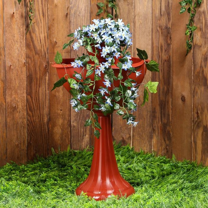 Клумба пластиковая, 2 яруса, d = 25–55 см, h = 87 см, на высокой ножке, коричневая Клумба пластиковая, 2 яруса, d = 25–55 см, h = 87 см, на высокой ножке, коричневая