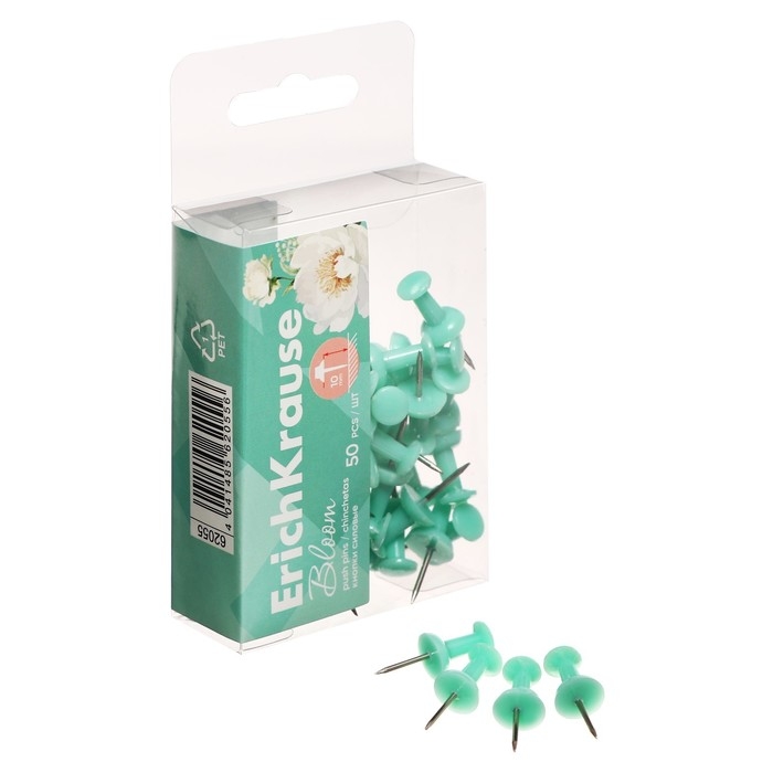 Кнопки силовые ErichKrause Кнопки силовые ErichKrause "Pastel Bloom", 50 штук, мятные, в пэт-боксе