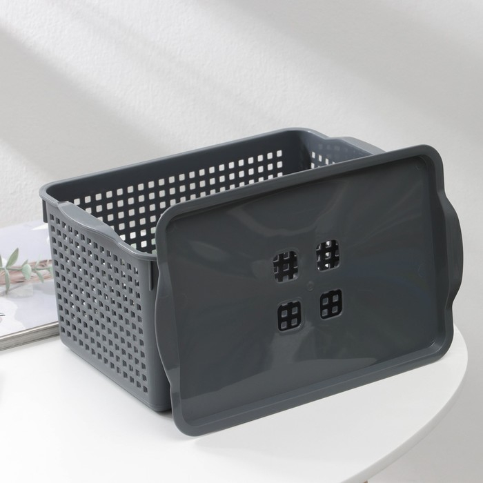 Корзина для хранения с крышкой &laquo;Лофт&raquo;, 5,3 л, 29,5&times;18,5&times;14,5 см, цвет серый