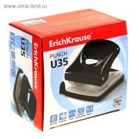 Дырокол ErichKrause U35, до 35 листов, диаметр прокола 6 мм, расстояние между проколами 80 мм, чёрный