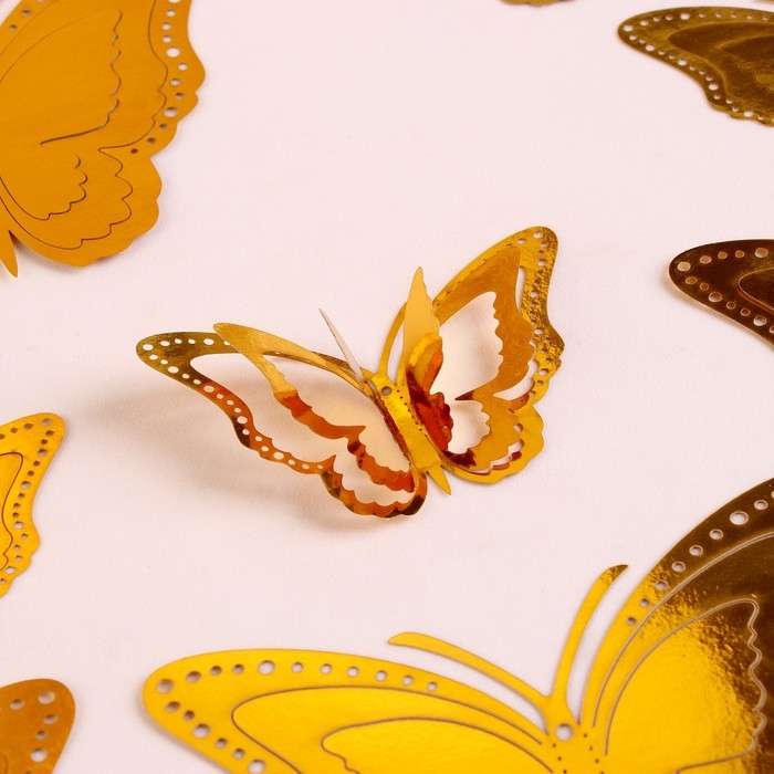 Набор топперов «Бабочки», 12 штук, цвет золото Набор топперов «Бабочки», 12 штук, цвет золото