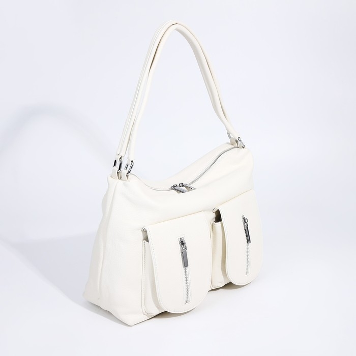 Сумка-тоут на молнии, 3 наружных кармана, цвет белый Сумка-тоут на молнии, 3 наружных кармана, цвет белый