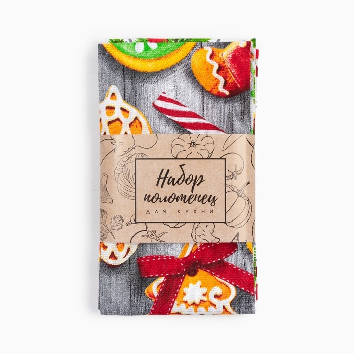 Набор кухонных полотенец Доляна &laquo;Новогоднее печенье &raquo; 35х60см-2шт, 100% хлопок