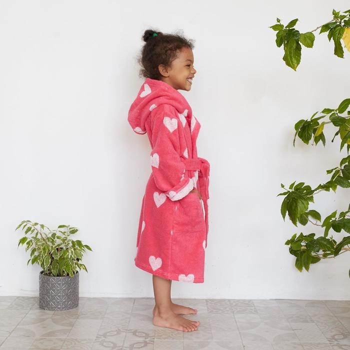 Халат махровый детский Крошка Я &laquo;Сердечки&raquo; размер 28, цвет розовый, 100% хлопок 360 г/м2