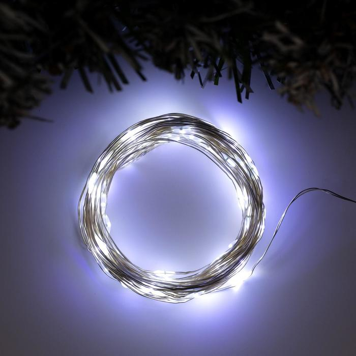 Гирлянда &laquo;Нить&raquo; 10 м роса, IP20, серебристая нить, 100 LED, свечение белое, 12 В