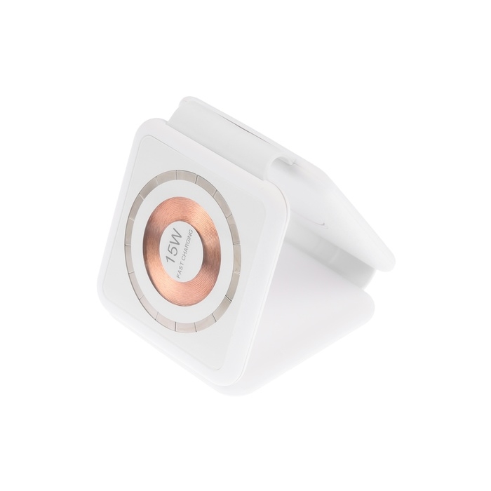 Беспроводная зарядка 3 в 1 H39, 15 W, подсветка, поддержка MagSafe, складная, стекло, белая Беспроводная зарядка 3 в 1 H39, 15 W, подсветка, поддержка MagSafe, складная, стекло, белая