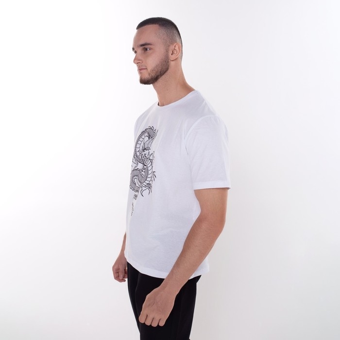 Футболка мужская &laquo;Дракон&raquo;, цвет белый/принт чёрный, размер 56