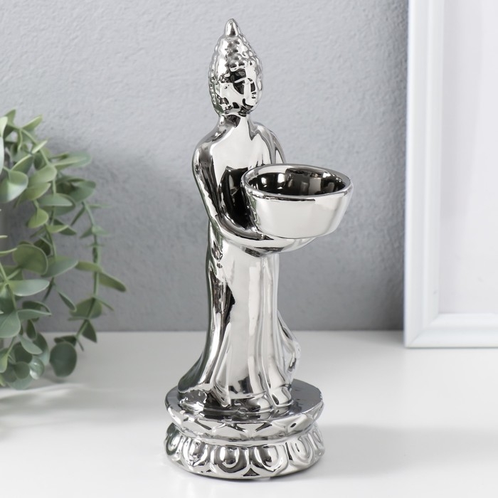 Подсвечник керамика на 1 свечу Подсвечник керамика на 1 свечу "Будда" d=4 см серебро 8х11х22,5 см