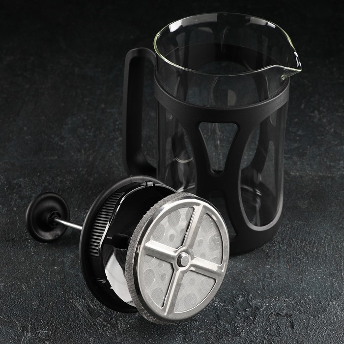 Чайник заварочный френч - пресс «Веном», 800 мл, стекло, цвет чёрный Чайник заварочный френч - пресс «Веном», 800 мл, стекло, цвет чёрный