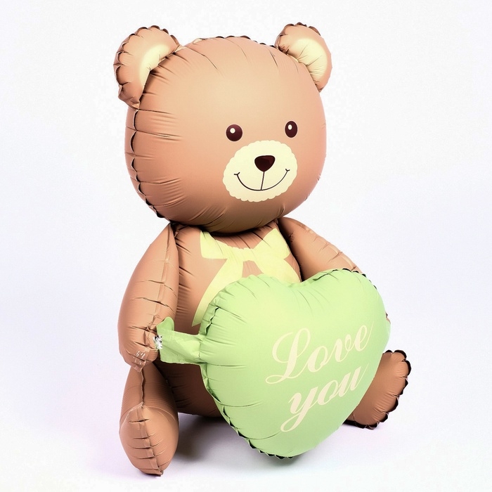 Шар фольгированный 42" &laquo;Медвежонок с зелёным сердцем&raquo;, матовый, цвет шоколадный, под воздух