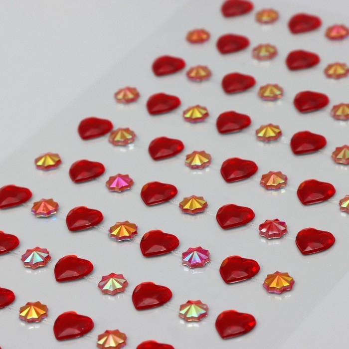 Наклейка пластик стразы "Сердечки стразы" МИКС 10х23 см