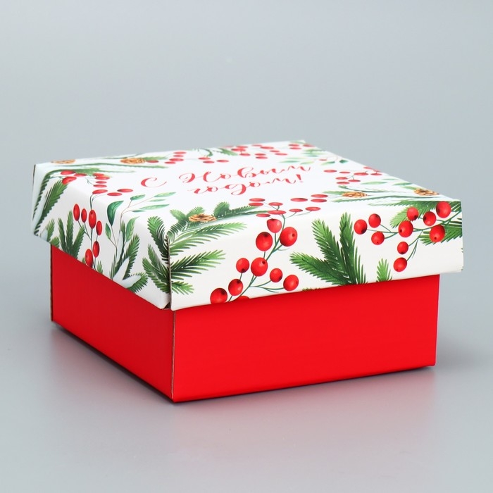 Коробка подарочная новогодняя складная &laquo;Новогодние веточки &raquo;, 12 х 12 х 6.5 см, Новый год