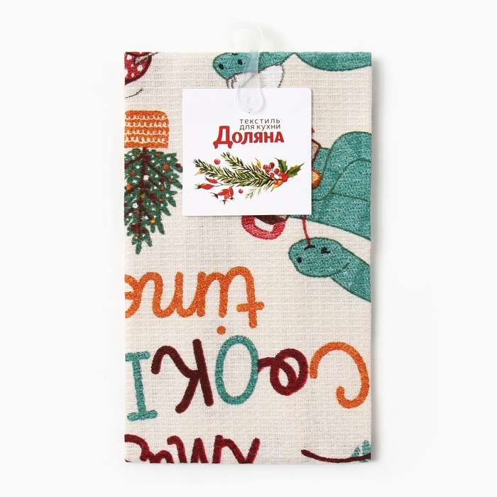 Новый год. Символ года. Змея. Полотенце Доляна"Cooking time" 28х46 см, 100% хл, рогожка 164 г/м2