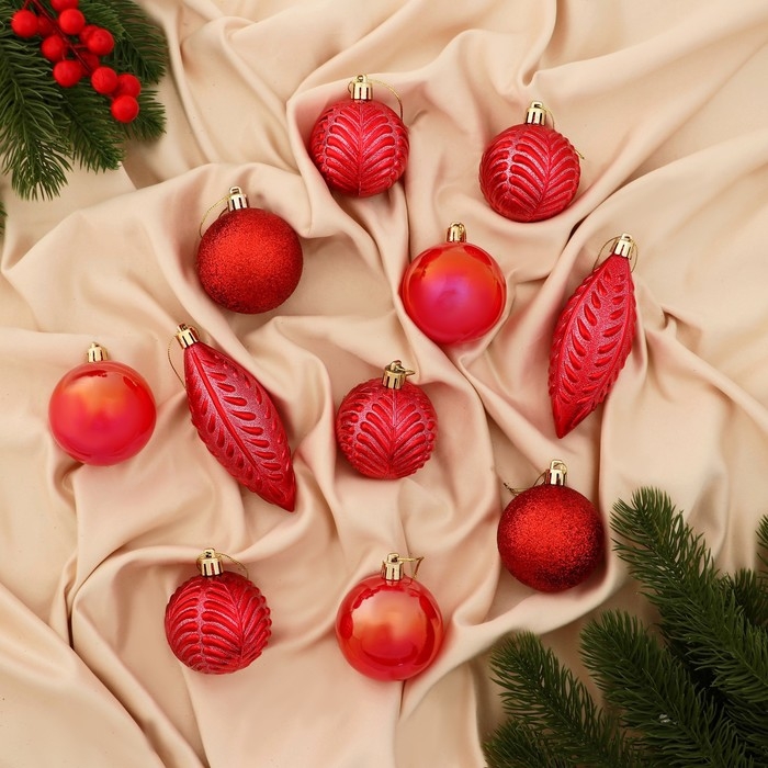 Набор украшений пластик 11 шт Набор украшений пластик 11 шт "Мелодия" сосулька, 6 см, красный