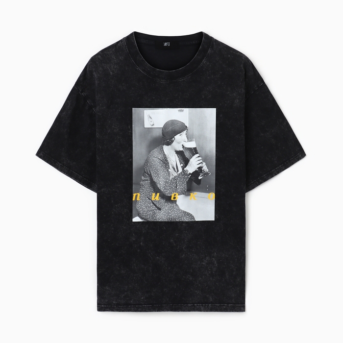 Футболка мужская MIST Футболка мужская MIST "Пивко" из вареного хлопка, цв. черный, р-р M