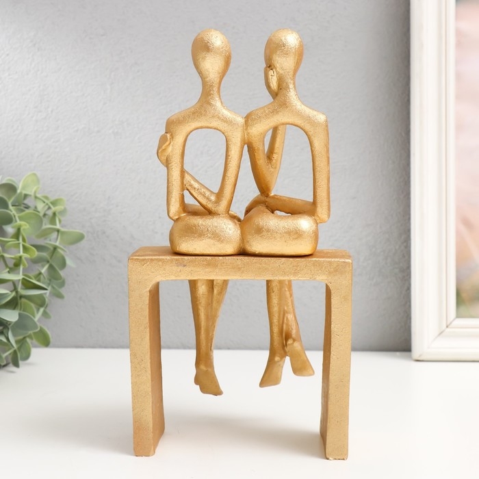 Сувенир полистоун "Парочка на скамейке. Абстракция" золото 9,5х12,5х24 см