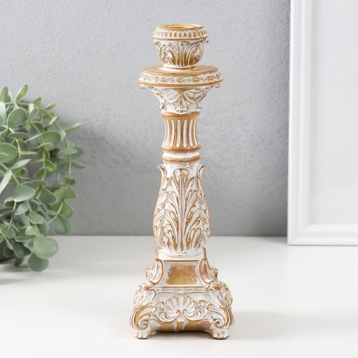 Подсвечник полистоун на 1 свечу Подсвечник полистоун на 1 свечу "Амфитея" песочная с патиной 7,8х7,8х23,5 см