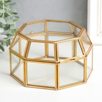 Шкатулка стекло с металлическим каркасом "С гранями" золото 8,5х15,5х14,5 см