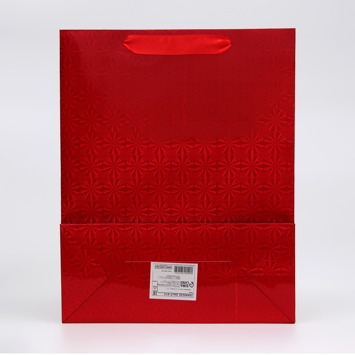Пакет подарочный, фольгированный, упаковка, с окном, Пакет подарочный, фольгированный, упаковка, с окном, "Красный", M 32 х 25,5 х 11 см
