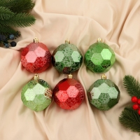 Набор шаров пластик d-8 см, 6 шт "Шерил" зелёный красный Набор шаров пластик d-8 см, 6 шт "Шерил" зелёный красный