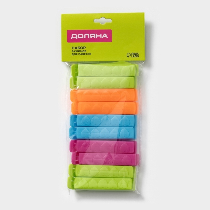 Зажимы для пакетов Доляна, 7,5 см, 10 шт, цвет МИКС Зажимы для пакетов Доляна, 7,5 см, 10 шт, цвет МИКС
