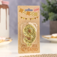 Свеча в торт &laquo;Блестки&raquo;, цифра "9", золото,6.5х4