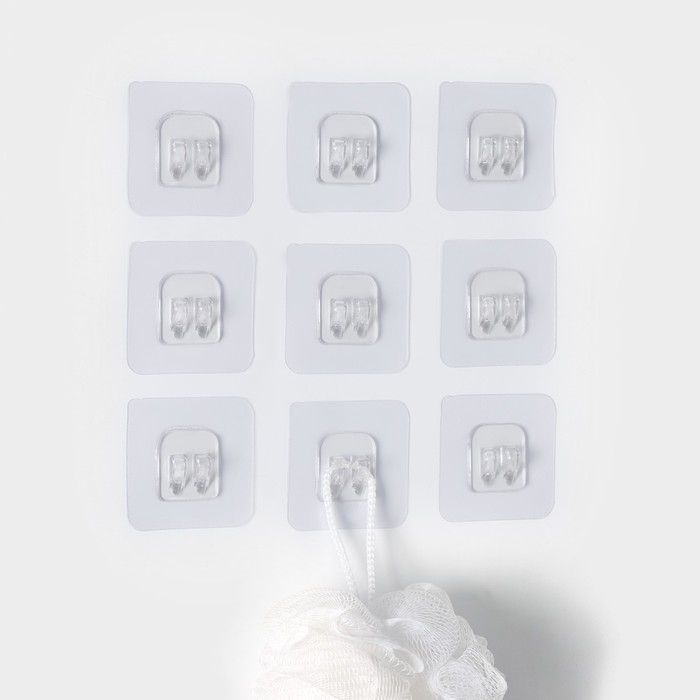 Крючок самоклеящийся для прутьев, прозрачная основа, 5,6&times;5,6 см, 10 шт