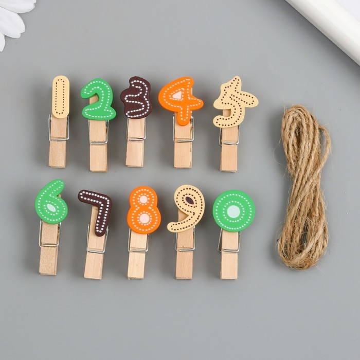 Декор для творчества дерево Декор для творчества дерево "Прищепка. Цифры" набор 10 шт 3,7х1,5х1,2 см
