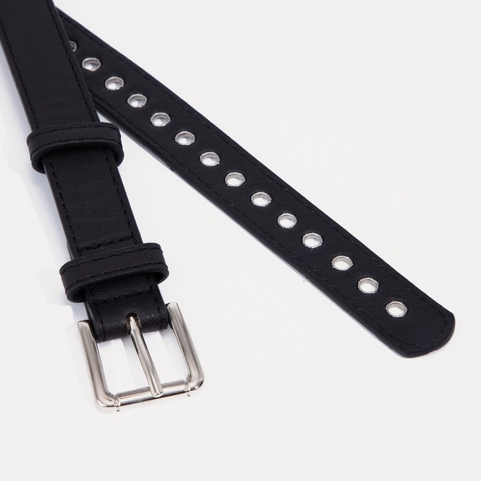 Ремень женский, ширина 2,3 см, пряжка металл, люверсы, цвет чёрный