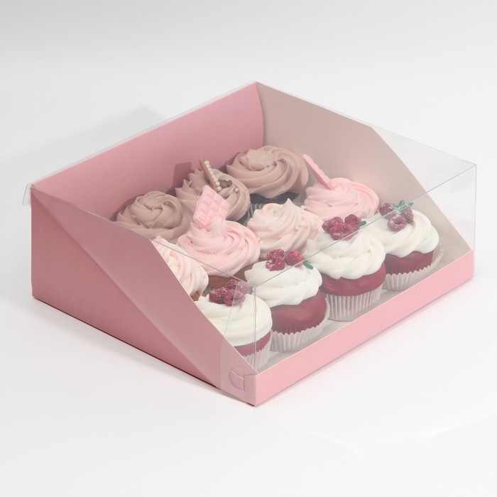 Коробка кондитерская с PVC-крышкой, упаковка, «Розовый», 25 х 22,5 х 10 см Коробка кондитерская с PVC-крышкой, упаковка, «Розовый», 25 х 22,5 х 10 см