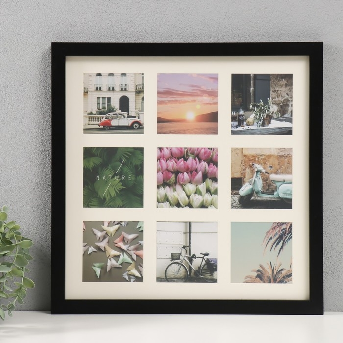 Фоторамка МДФ на 9 фото 10х10 см Фоторамка МДФ на 9 фото 10х10 см "Слайды" чёрная 40х40х2 см