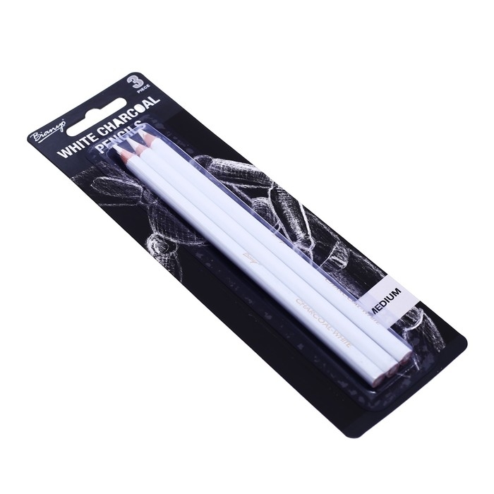 Карандаши угольные, белые, 3 штуки в наборе (средние)