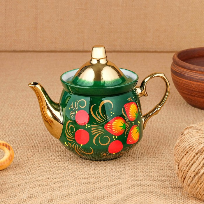 Набор &laquo;Маки на зелёном&raquo;, жёлудь, 3 предмета, самовар 3 л, заварочный чайник 0,7 л, поднос