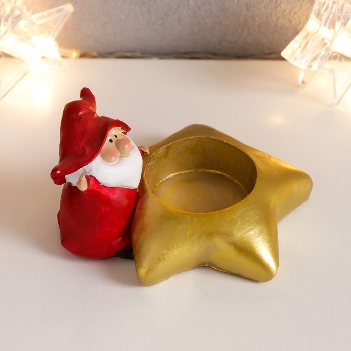 Сувенир полистоун подсвечник Сувенир полистоун подсвечник "Дедушка Мороз в колпаке гнома"МИКС 5,5х10х8,5 см