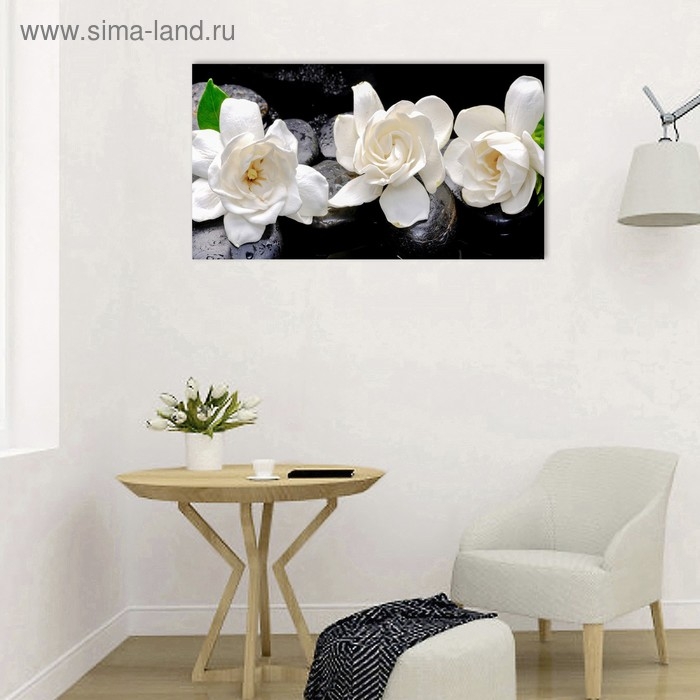 Картина на холсте "Белые цветы" 50х100 см