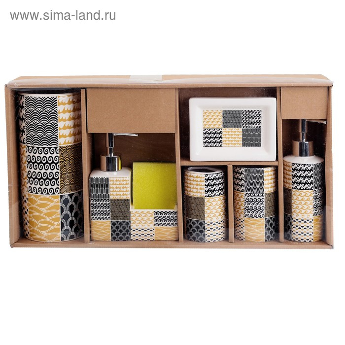 Набор аксессуаров для ванной комнаты &laquo;Геометрия&raquo;, 6 предметов (мыльница, 2 дозатора для мыла, 2 стакана, ёрш)