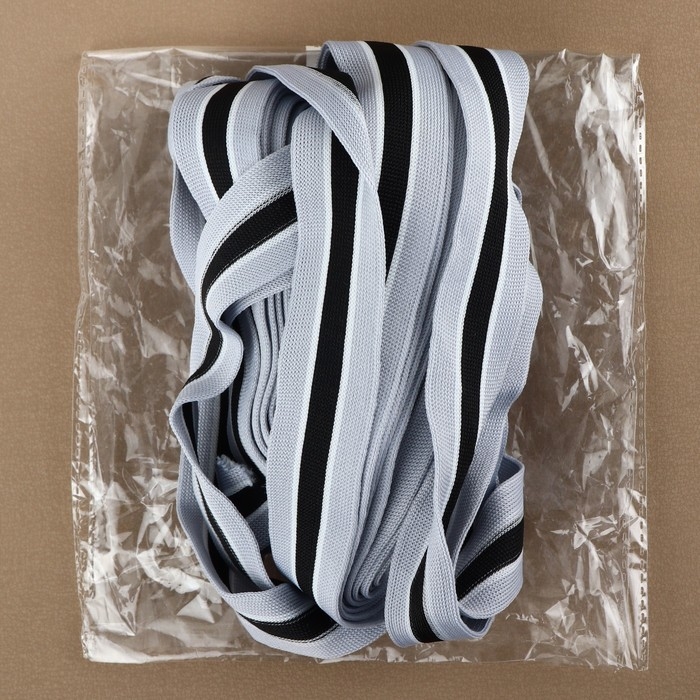 Тесьма трикотажная лампас 30 мм, 9,1 &plusmn; 0,5 м, цвет серый/чёрный