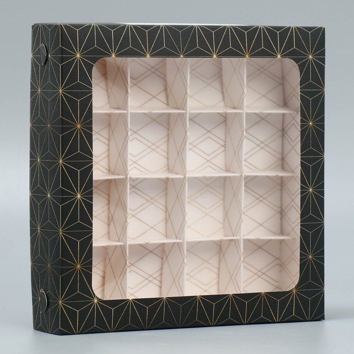 Коробка для конфет, кондитерская упаковка, 16 ячеек &laquo;Поздравляю от всей души&raquo;, 18.9 х 18.9 х 3.8 см