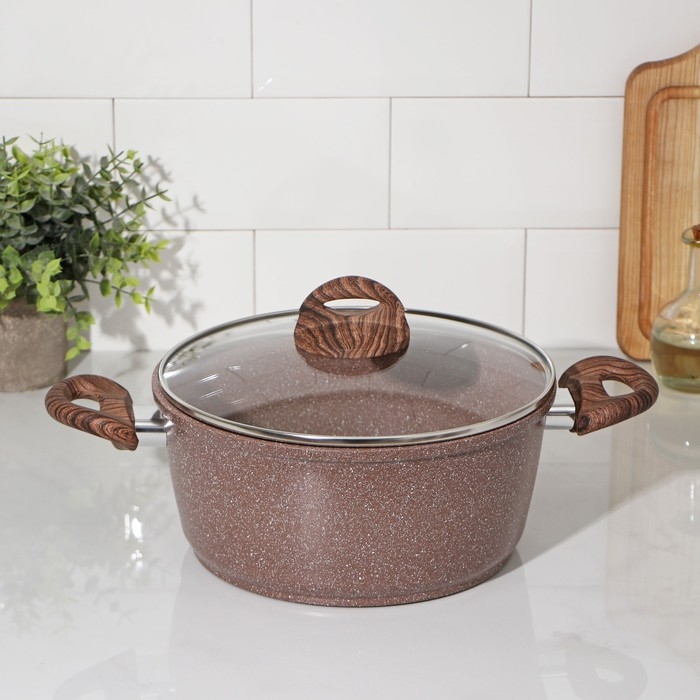 Кастрюля Доляна &laquo;Брауни&raquo;, 4 л, d=20 см, h=11,5 см, стеклянная крышка, антипригарное покрытие, индукция