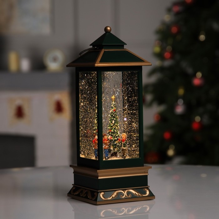 Светодиодная фигура &laquo;Фонарь с ёлкой&raquo; 10.5 &times; 26 &times; 10.5 см, пластик, батарейки ААх3 (не в комплекте), USB, свечение тёплое белое