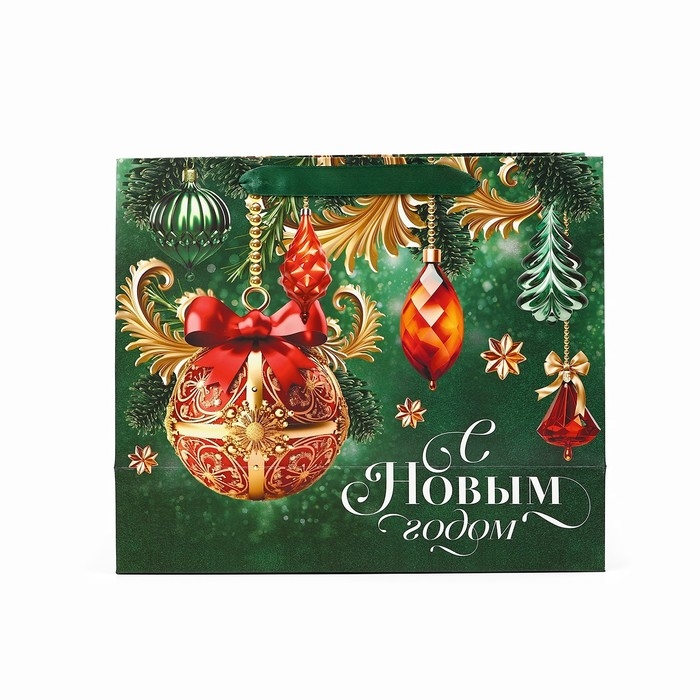 Пакет подарочный новогодний ламинированный &laquo;С Новым годом&raquo;, ёлочные игрушки, ML 23 х 27 х 11.5 см , Новый год