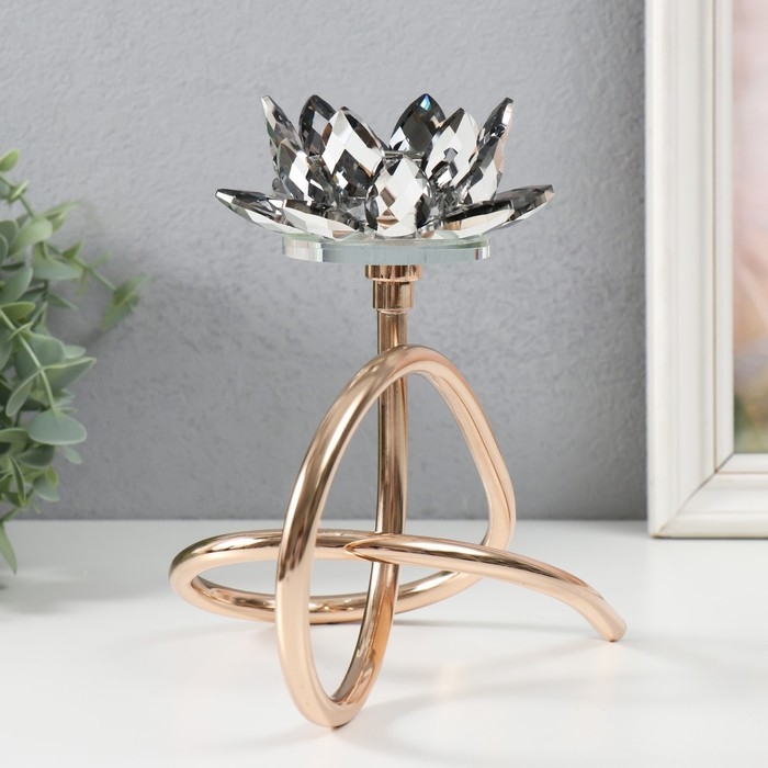 Подсвечник металл, акрил на 1 свечу "Чёрный лотос. Завиток" d=4 см золото 19х19 см