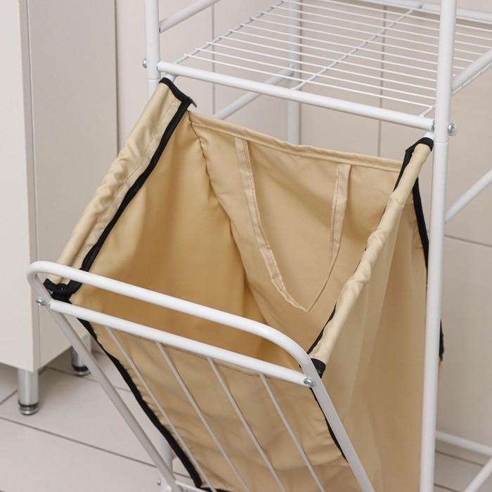 Стеллаж с корзиной для белья 3-х ярусный, 38&times;35&times;125 см, цвет белый