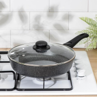 Сковорода Доляна &laquo;Элит&raquo;, d=28 см, пластиковая ручка, стеклянная крышка, антипригарное покрытие